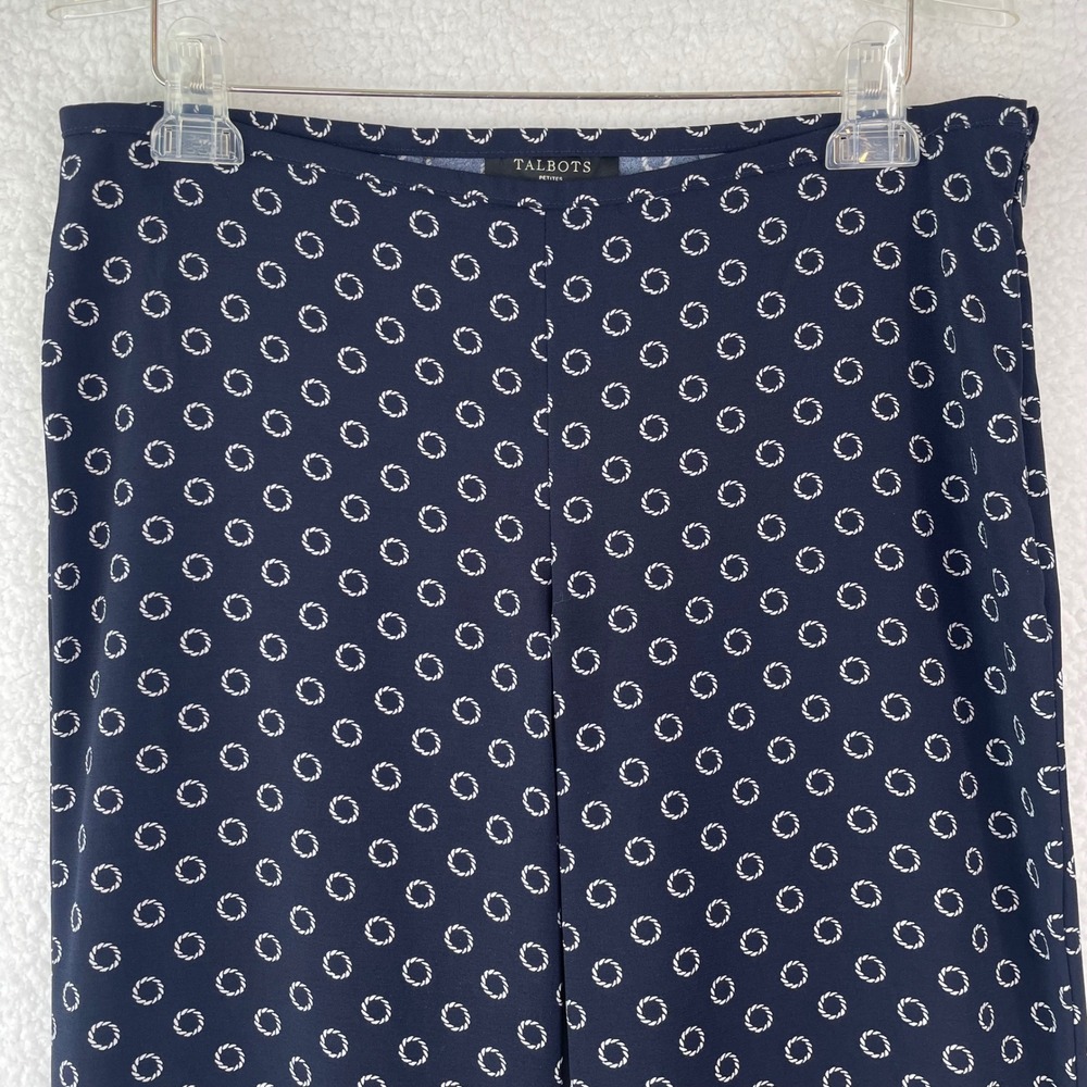 Talbots Petites Navy Blue White Rope Circle Print Cropped Pants Side Zip 10P